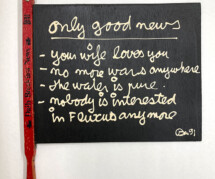 Only Good News, original artwork by Ben Vautier. Paint on wooden ready-made